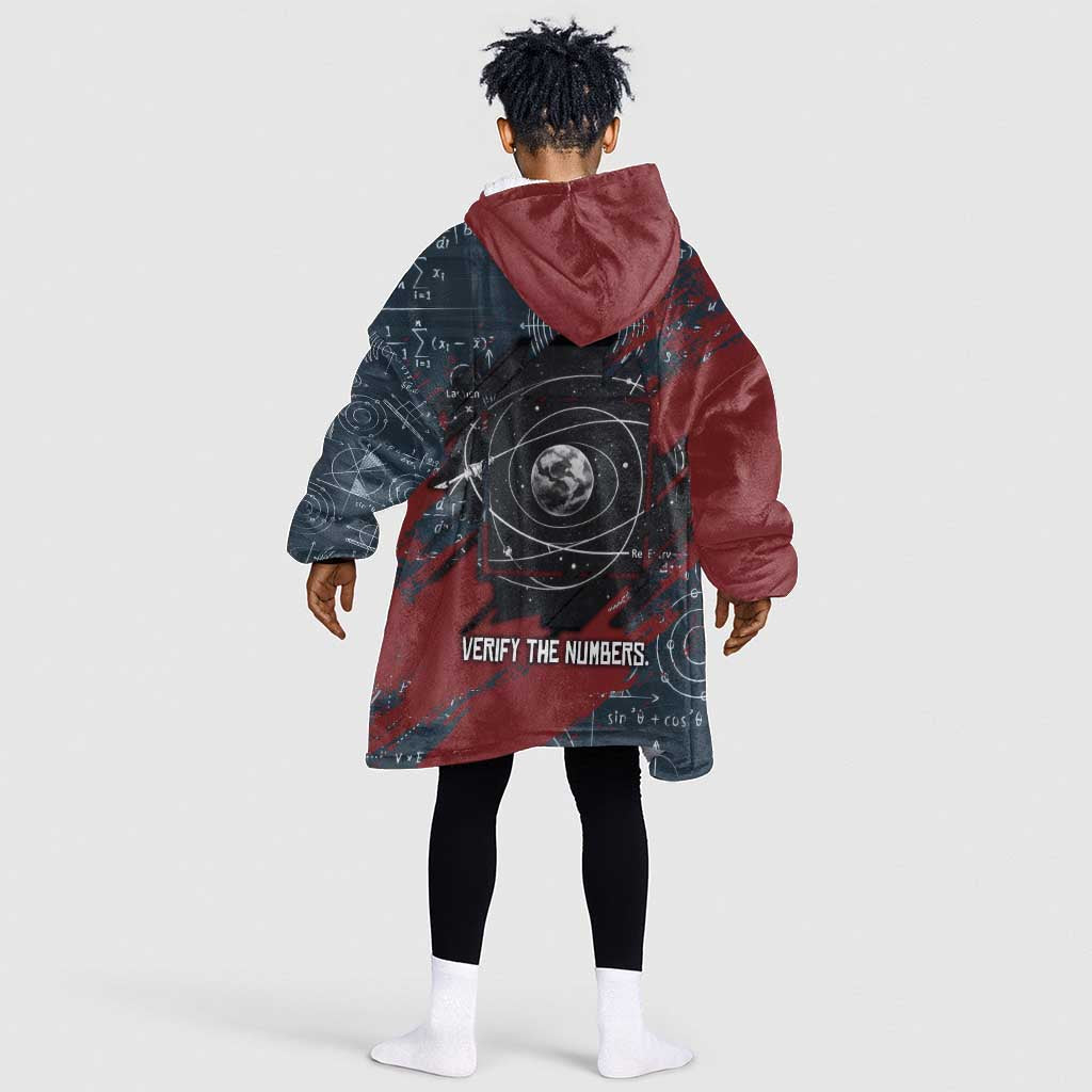 Katherine Johnson Kid Wearable Blanket Hoodie with Chalkboard Math Scene, Verify the Numbers Quote and Space Orbit - Wonder Print Shop