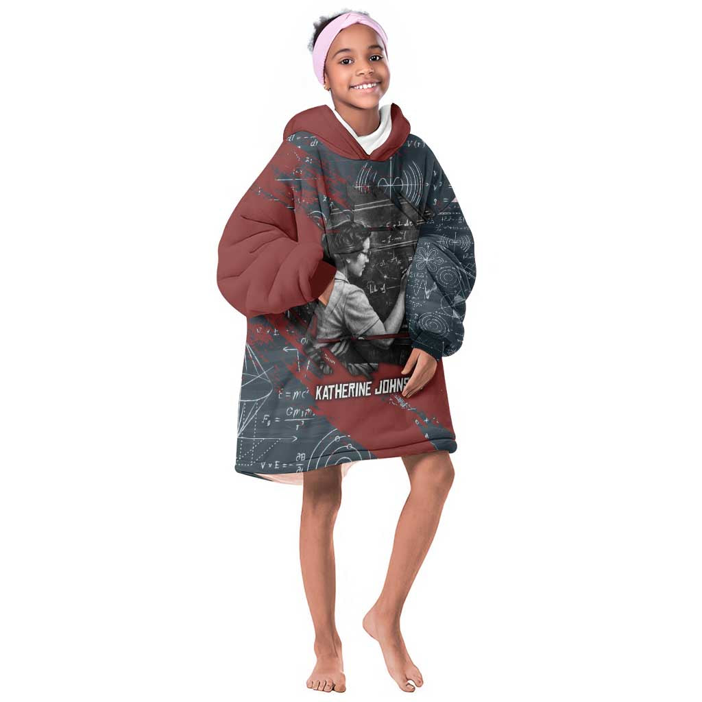 Katherine Johnson Kid Wearable Blanket Hoodie with Chalkboard Math Scene, Verify the Numbers Quote and Space Orbit - Wonder Print Shop