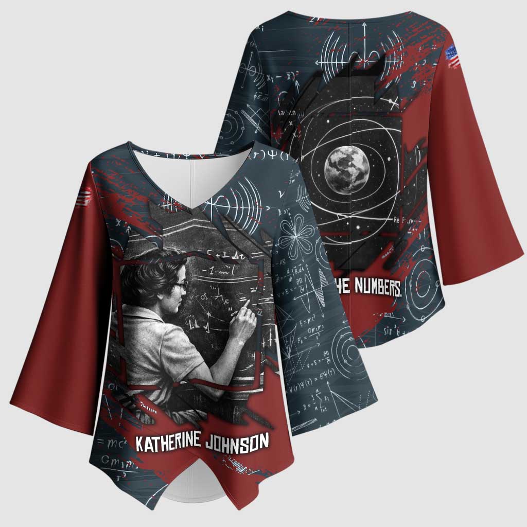 Katherine Johnson Kimono Sleeve Blouse with Chalkboard Math Scene, Verify the Numbers Quote and Space Orbit - Wonder Print Shop