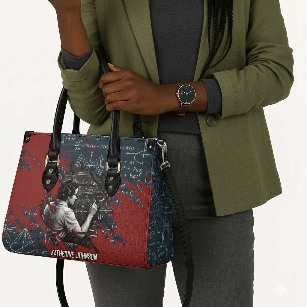 Katherine Johnson Leather Bag with Chalkboard Math Scene, Verify the Numbers Quote and Space Orbit - Wonder Print Shop