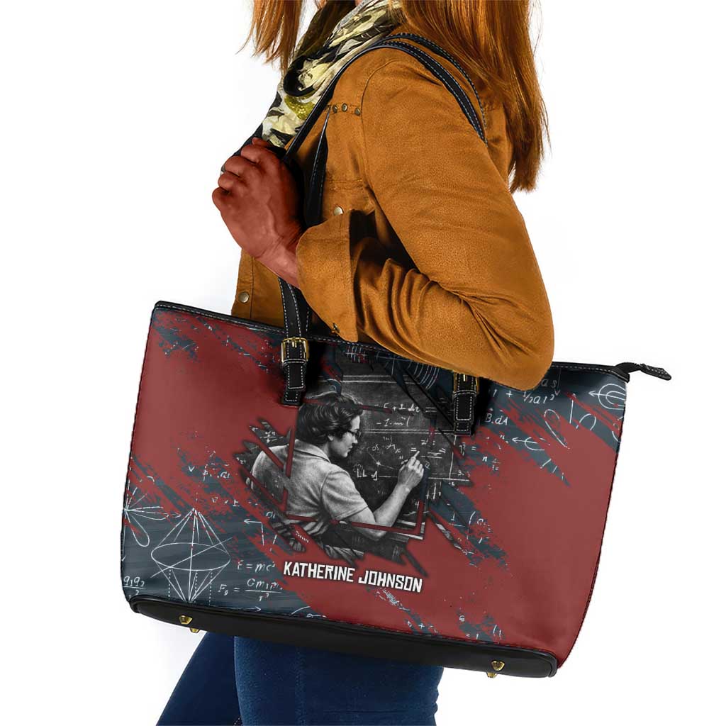 Katherine Johnson Leather Tote Bag with Chalkboard Math Scene, Verify the Numbers Quote and Space Orbit - Wonder Print Shop