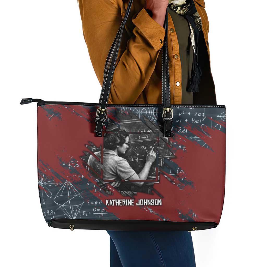 Katherine Johnson Leather Tote Bag with Chalkboard Math Scene, Verify the Numbers Quote and Space Orbit - Wonder Print Shop