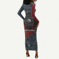 Katherine Johnson Long Sleeve Bodycon Dress with Chalkboard Math Scene, Verify the Numbers Quote and Space Orbit - Wonder Print Shop