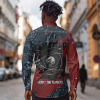 Katherine Johnson Long Sleeve Button Shirt with Chalkboard Math Scene, Verify the Numbers Quote and Space Orbit - Wonder Print Shop