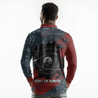 Katherine Johnson Long Sleeve Polo Shirt with Chalkboard Math Scene, Verify the Numbers Quote and Space Orbit - Wonder Print Shop