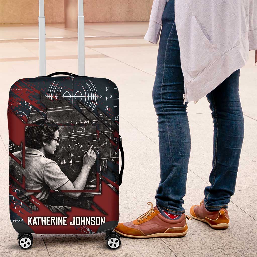 Katherine Johnson Luggage Cover with Chalkboard Math Scene, Verify the Numbers Quote and Space Orbit - Wonder Print Shop