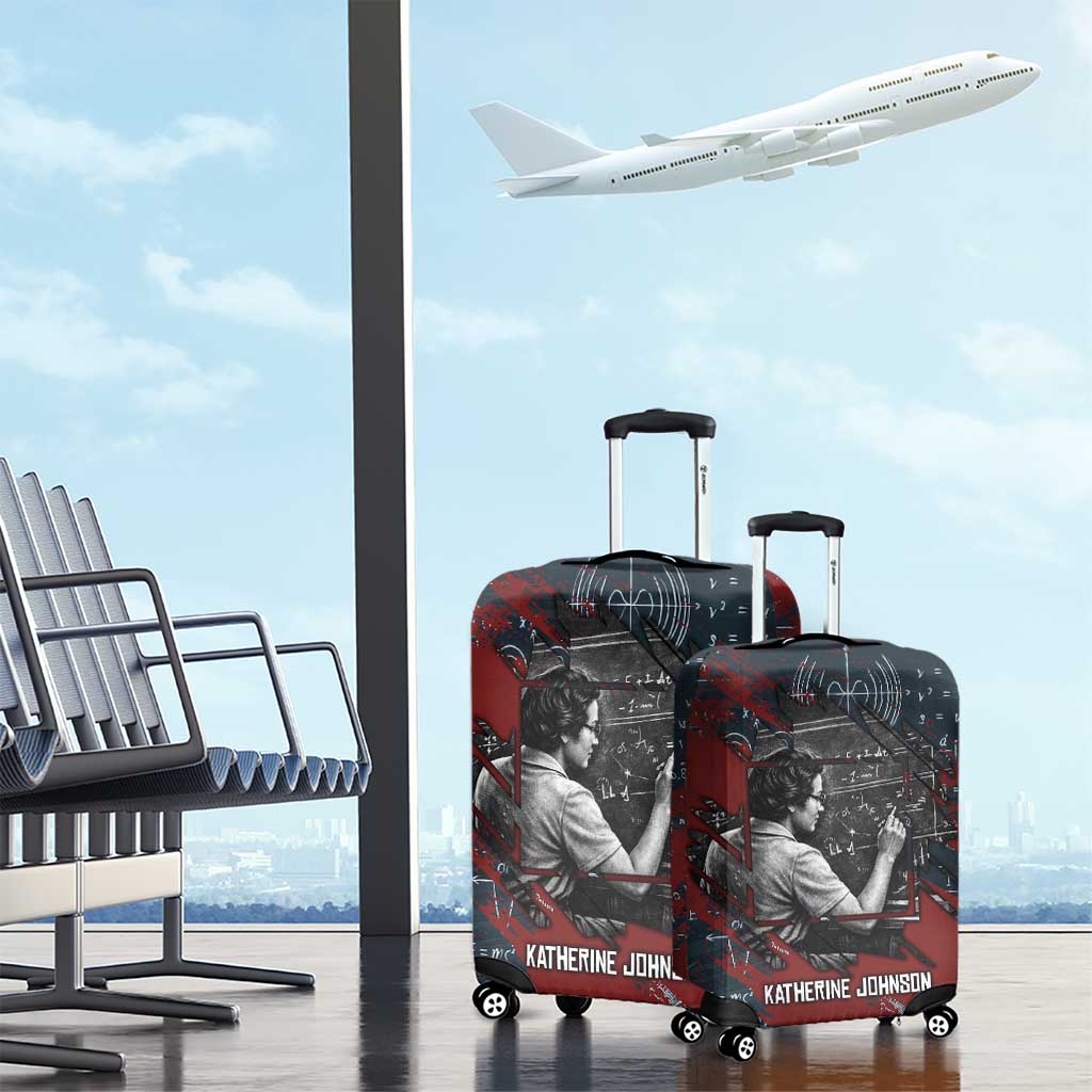 Katherine Johnson Luggage Cover with Chalkboard Math Scene, Verify the Numbers Quote and Space Orbit - Wonder Print Shop