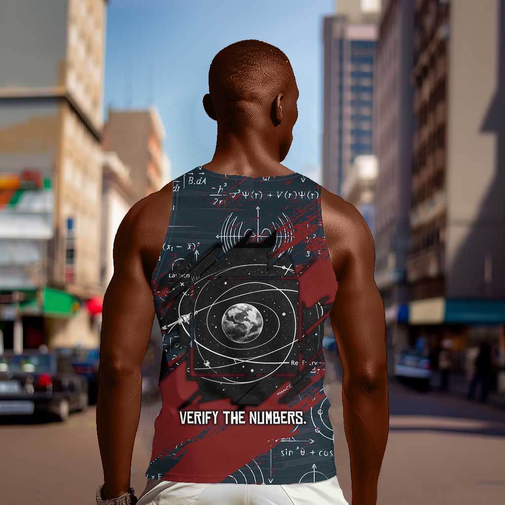Katherine Johnson Men Tank Top with Chalkboard Math Scene, Verify the Numbers Quote and Space Orbit - Wonder Print Shop
