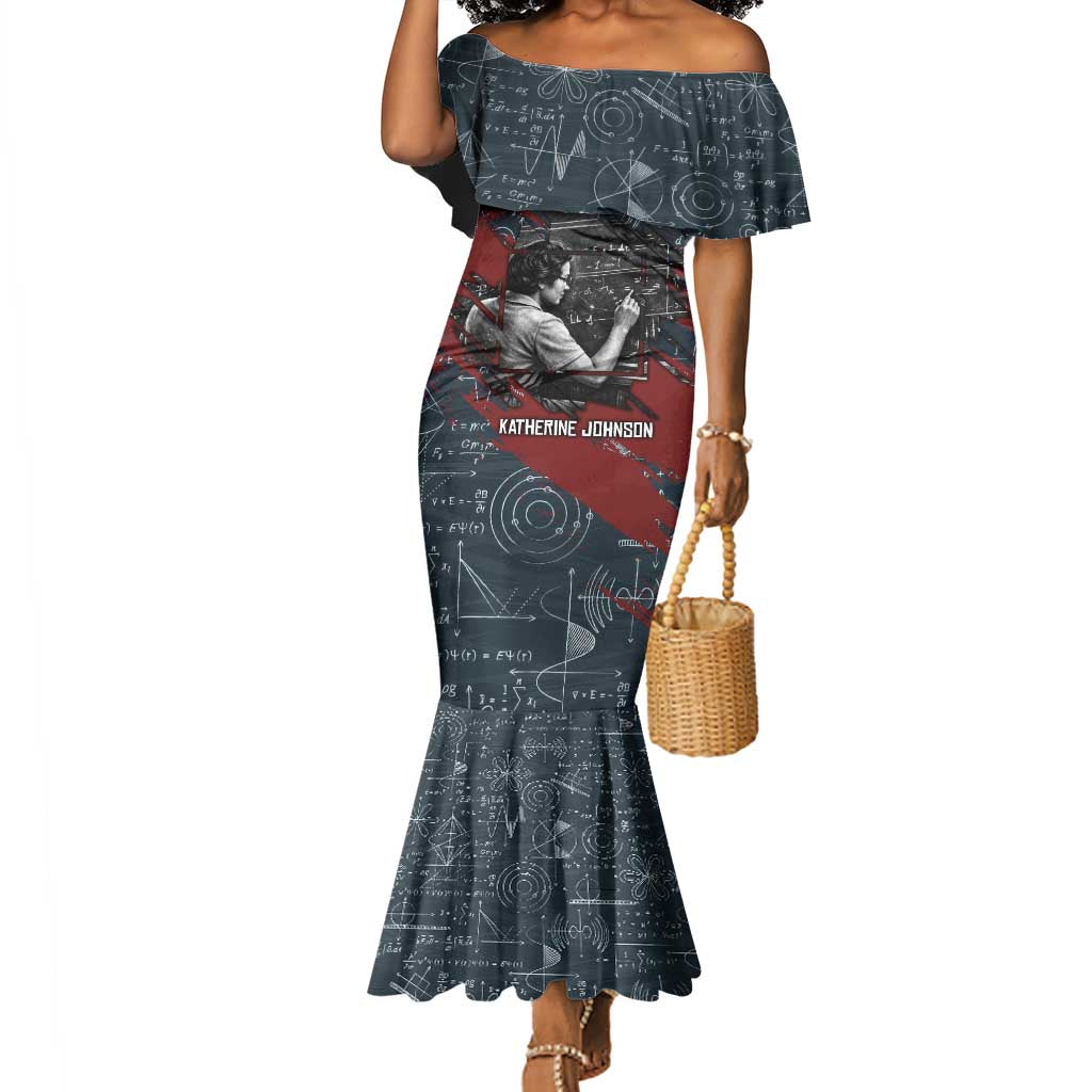Katherine Johnson Mermaid Dress with Chalkboard Math Scene, Verify the Numbers Quote and Space Orbit - Wonder Print Shop