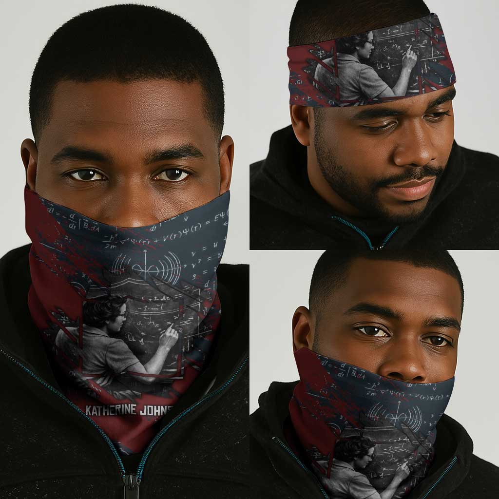 Katherine Johnson Neck Gaiter with Chalkboard Math Scene, Verify the Numbers Quote and Space Orbit - Wonder Print Shop