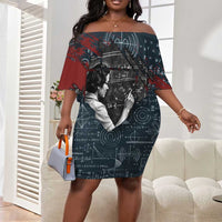 Katherine Johnson Off Shoulder Short Dress with Chalkboard Math Scene, Verify the Numbers Quote and Space Orbit - Wonder Print Shop
