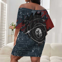 Katherine Johnson Off Shoulder Short Dress with Chalkboard Math Scene, Verify the Numbers Quote and Space Orbit - Wonder Print Shop