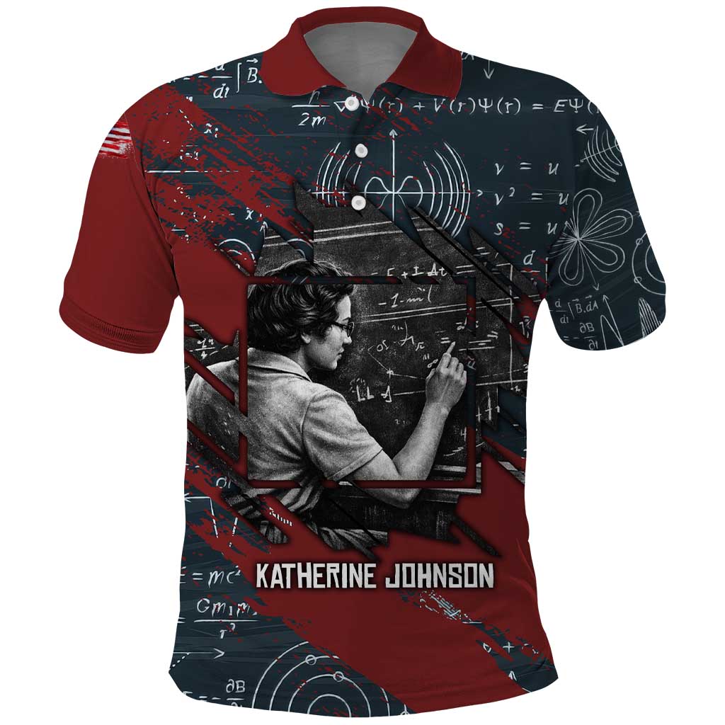 Katherine Johnson Polo Shirt with Chalkboard Math Scene, Verify the Numbers Quote and Space Orbit - Wonder Print Shop