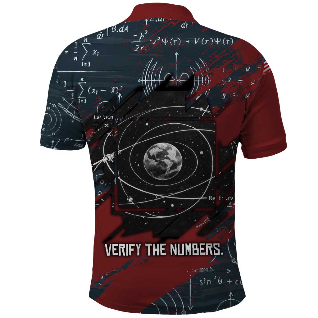 Katherine Johnson Polo Shirt with Chalkboard Math Scene, Verify the Numbers Quote and Space Orbit - Wonder Print Shop