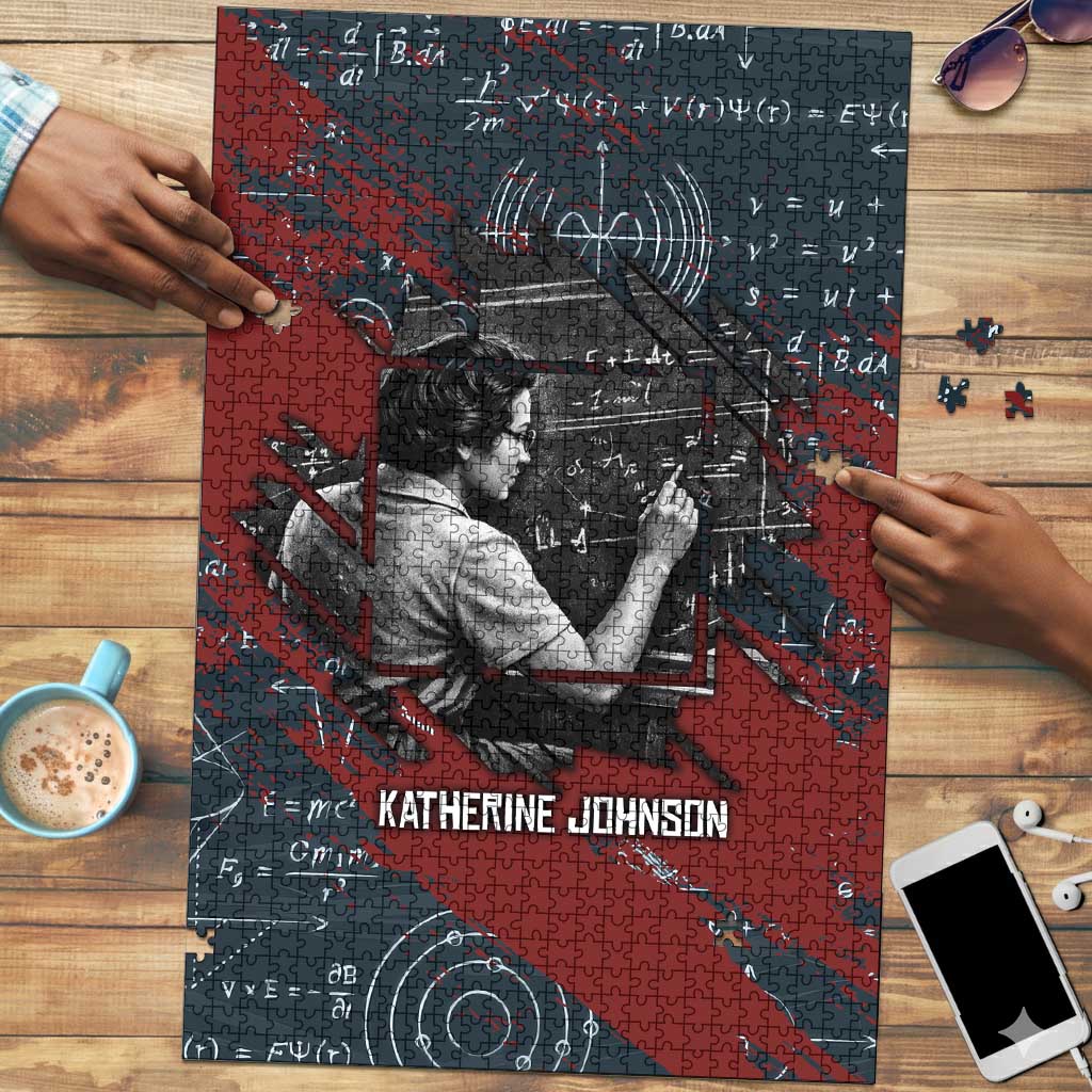 Katherine Johnson Puzzle with Chalkboard Math Scene, Verify the Numbers Quote and Space Orbit - Wonder Print Shop