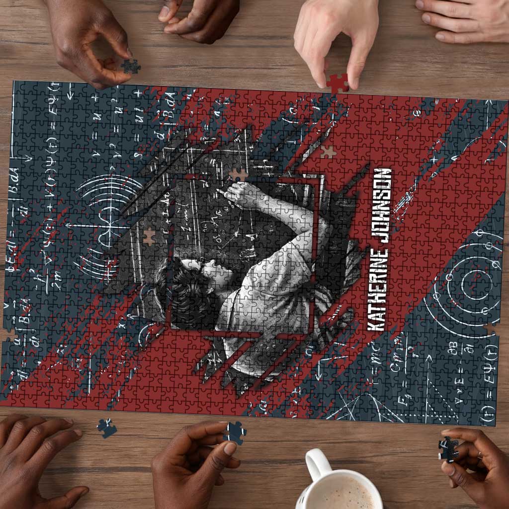 Katherine Johnson Puzzle with Chalkboard Math Scene, Verify the Numbers Quote and Space Orbit - Wonder Print Shop