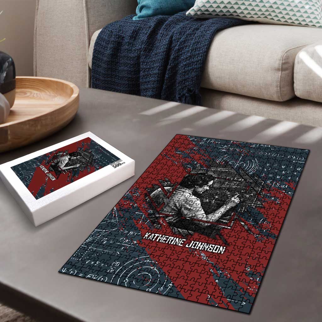 Katherine Johnson Puzzle with Chalkboard Math Scene, Verify the Numbers Quote and Space Orbit - Wonder Print Shop