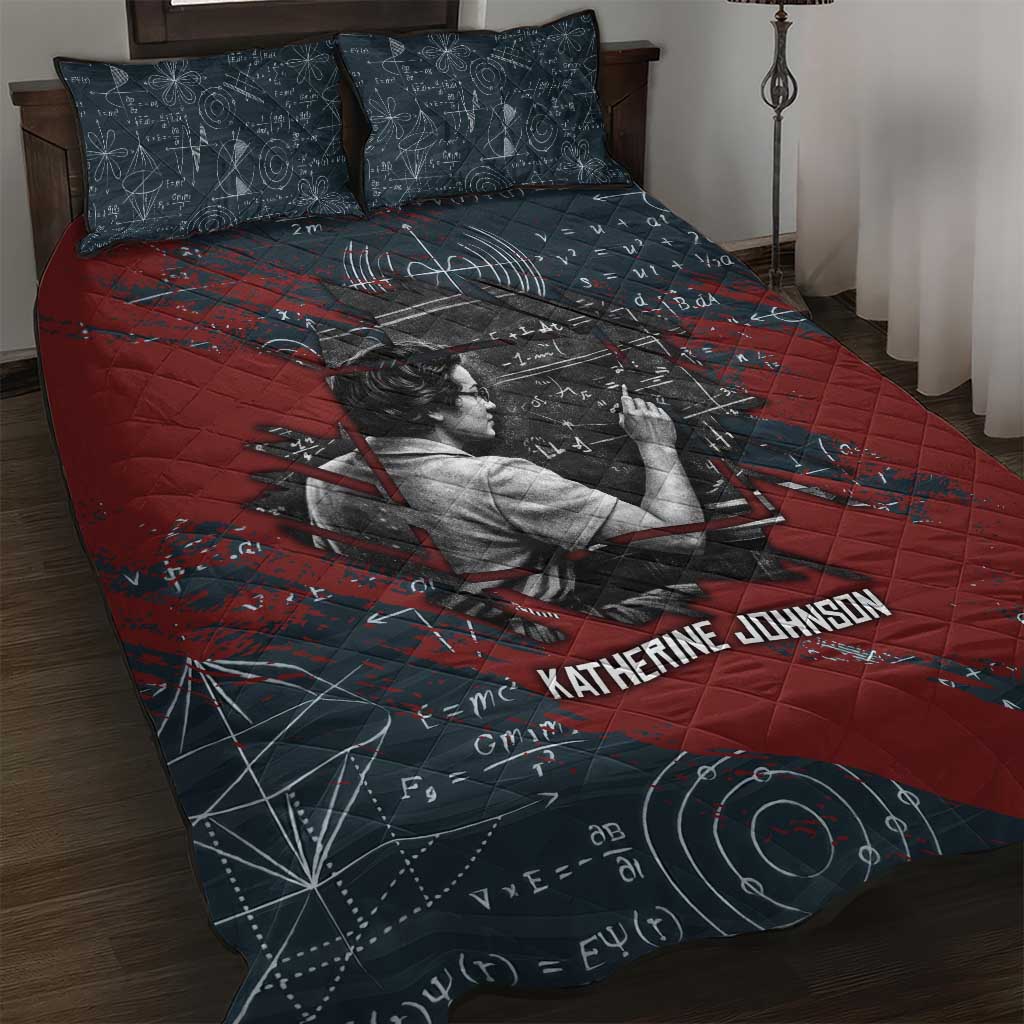 Katherine Johnson Quilt Bed Set with Chalkboard Math Scene, Verify the Numbers Quote and Space Orbit - Wonder Print Shop