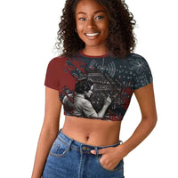 Katherine Johnson Raglan Cropped T shirt with Chalkboard Math Scene, Verify the Numbers Quote and Space Orbit - Wonder Print Shop