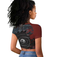 Katherine Johnson Raglan Cropped T shirt with Chalkboard Math Scene, Verify the Numbers Quote and Space Orbit - Wonder Print Shop