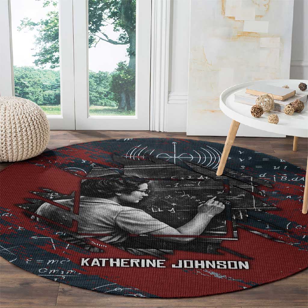 Katherine Johnson Round Carpet with Chalkboard Math Scene, Verify the Numbers Quote and Space Orbit - Wonder Print Shop