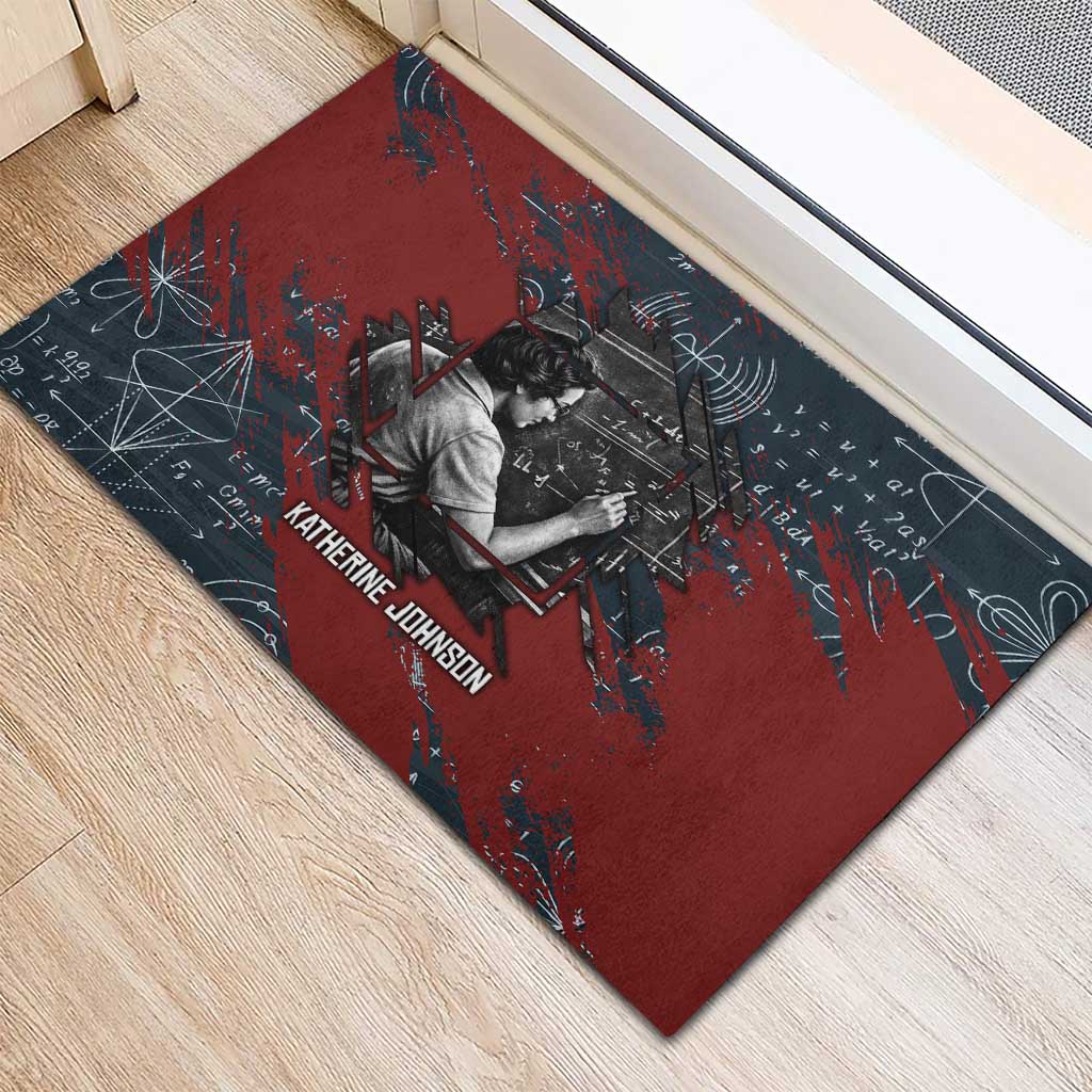 Katherine Johnson Rubber Doormat with Chalkboard Math Scene, Verify the Numbers Quote and Space Orbit - Wonder Print Shop