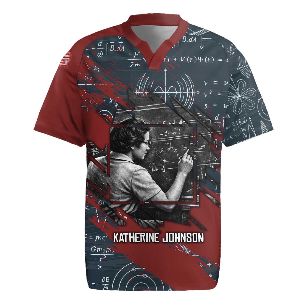 Katherine Johnson Rugby Jersey with Chalkboard Math Scene, Verify the Numbers Quote and Space Orbit - Wonder Print Shop