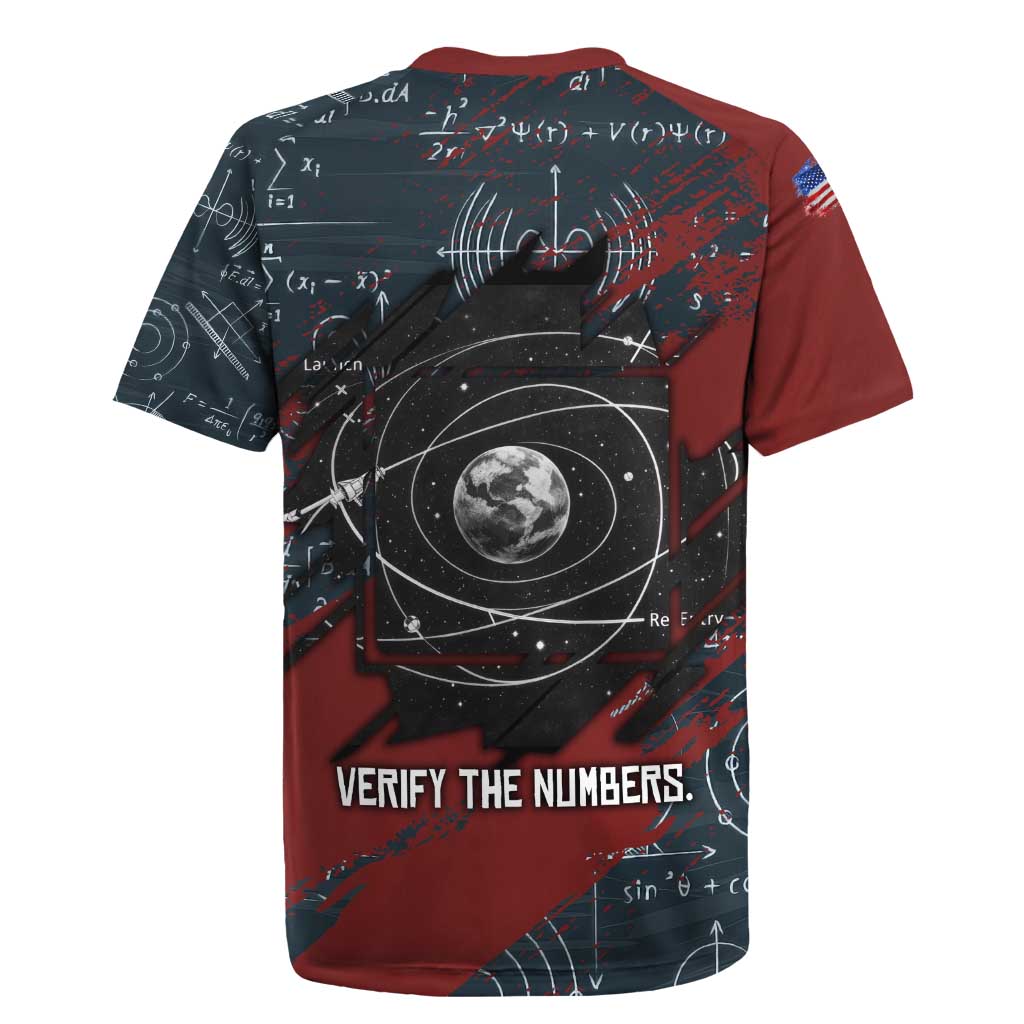 Katherine Johnson Rugby Jersey with Chalkboard Math Scene, Verify the Numbers Quote and Space Orbit - Wonder Print Shop