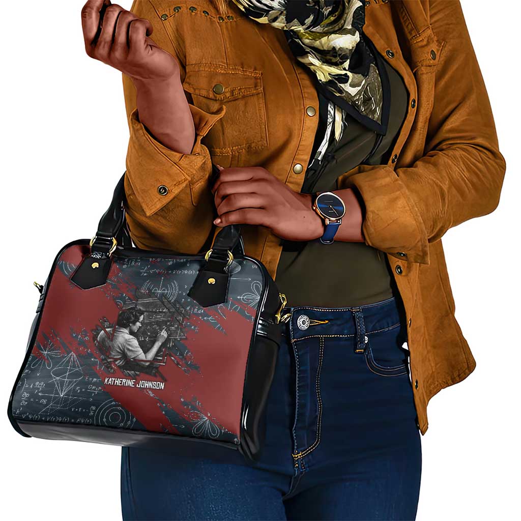 Katherine Johnson Shoulder Handbag with Chalkboard Math Scene, Verify the Numbers Quote and Space Orbit - Wonder Print Shop