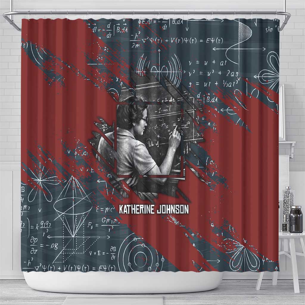 Katherine Johnson Shower Curtain with Chalkboard Math Scene, Verify the Numbers Quote and Space Orbit - Wonder Print Shop