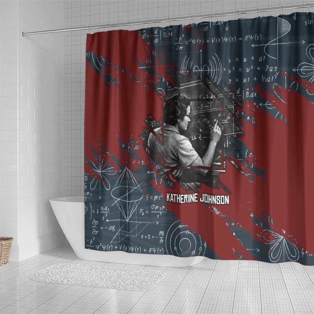 Katherine Johnson Shower Curtain with Chalkboard Math Scene, Verify the Numbers Quote and Space Orbit - Wonder Print Shop