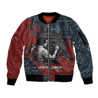 Katherine Johnson Sleeve Zip Bomber Jacket with Chalkboard Math Scene, Verify the Numbers Quote and Space Orbit - Wonder Print Shop