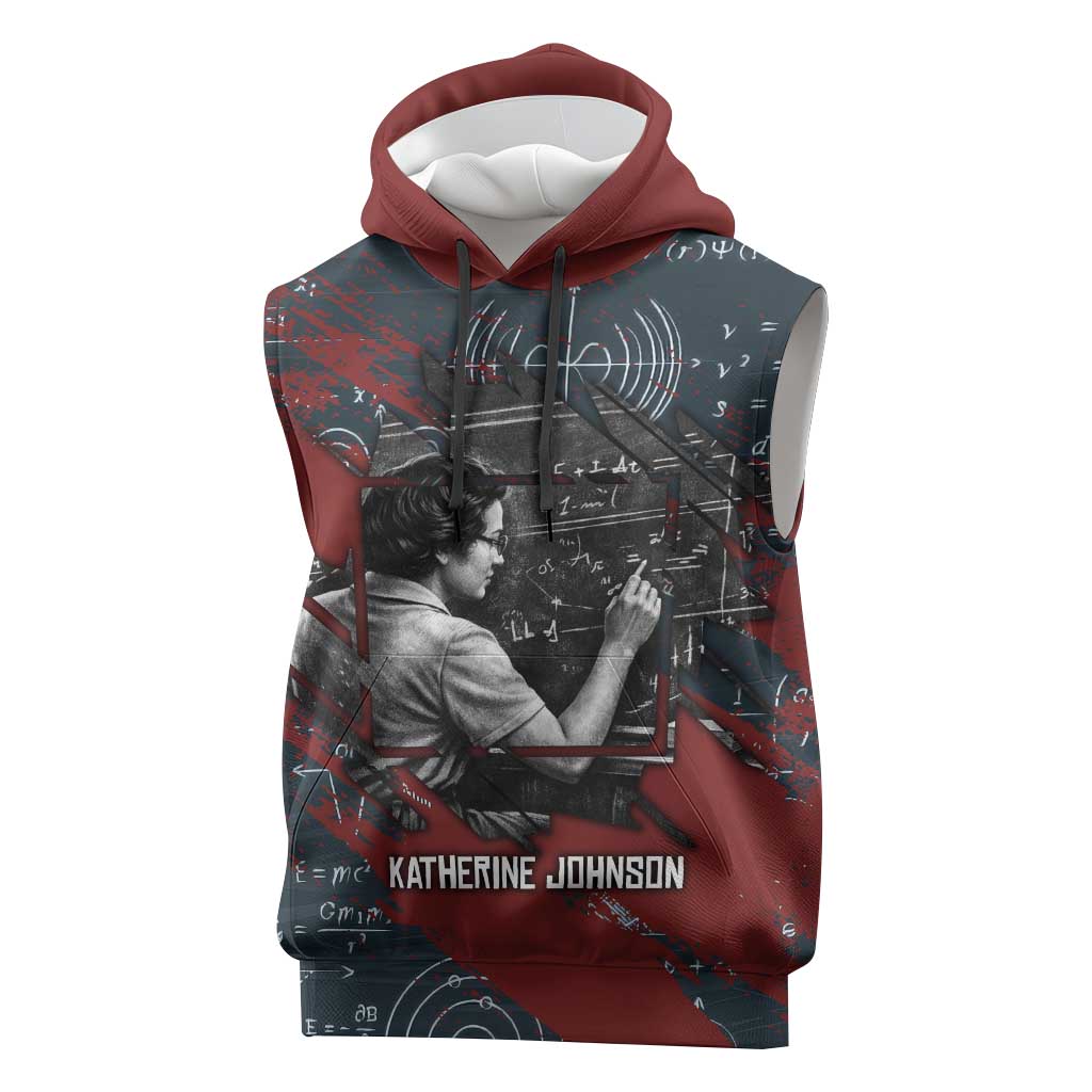 Katherine Johnson Sleeveless Hoodie with Chalkboard Math Scene, Verify the Numbers Quote and Space Orbit - Wonder Print Shop