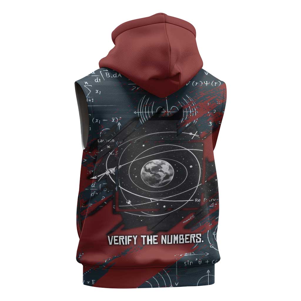 Katherine Johnson Sleeveless Hoodie with Chalkboard Math Scene, Verify the Numbers Quote and Space Orbit - Wonder Print Shop