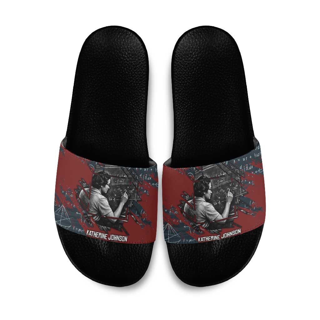 Katherine Johnson Slide Sandals with Chalkboard Math Scene, Verify the Numbers Quote and Space Orbit - Wonder Print Shop