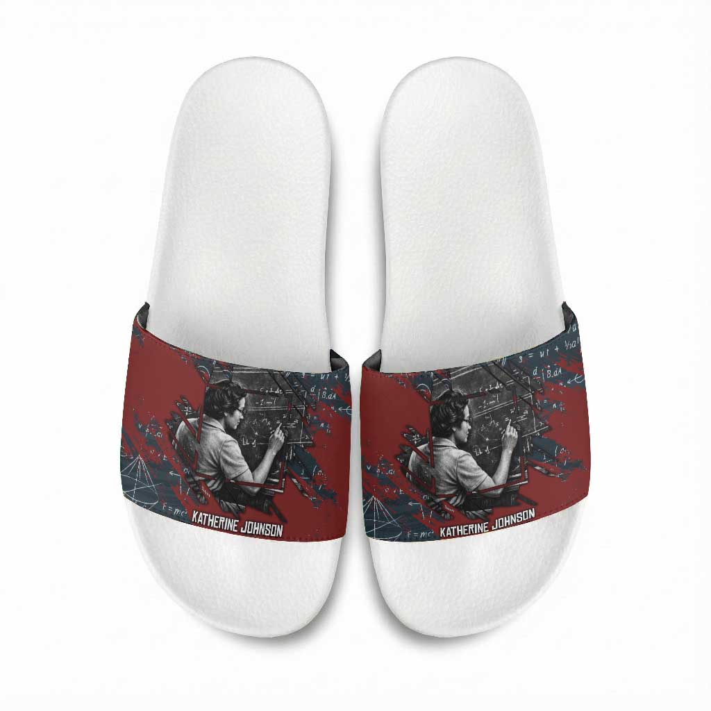 Katherine Johnson Slide Sandals with Chalkboard Math Scene, Verify the Numbers Quote and Space Orbit - Wonder Print Shop