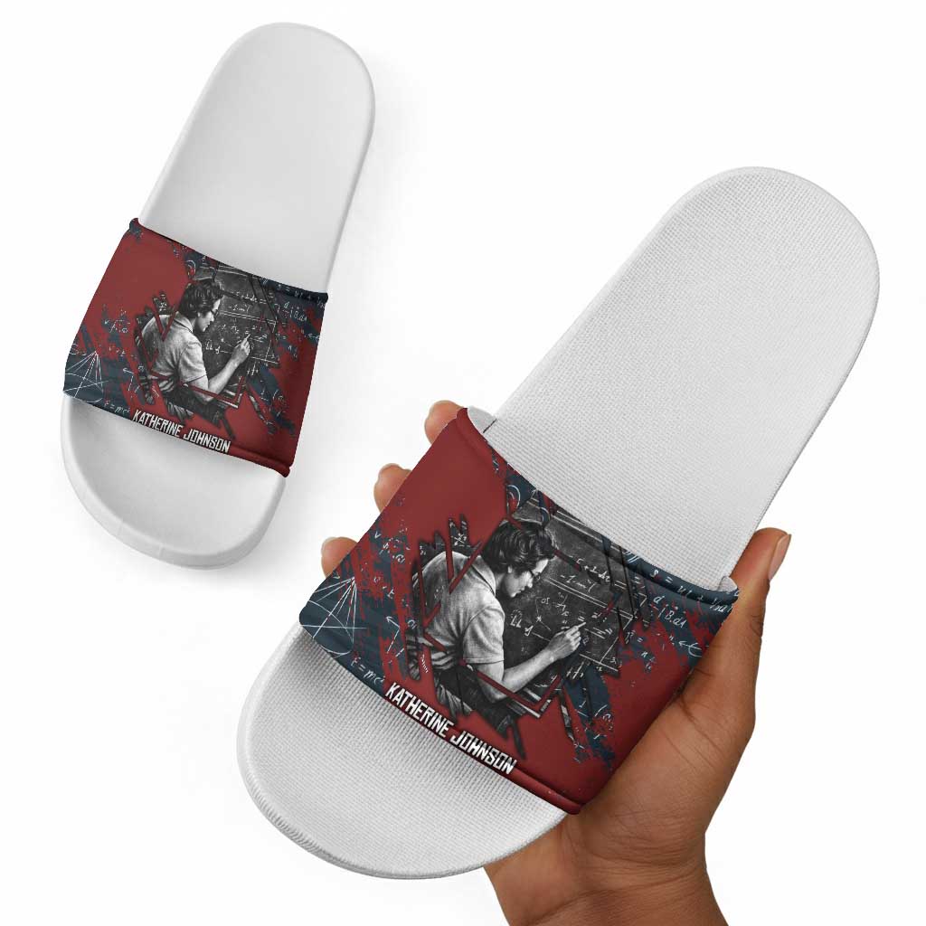 Katherine Johnson Slide Sandals with Chalkboard Math Scene, Verify the Numbers Quote and Space Orbit - Wonder Print Shop