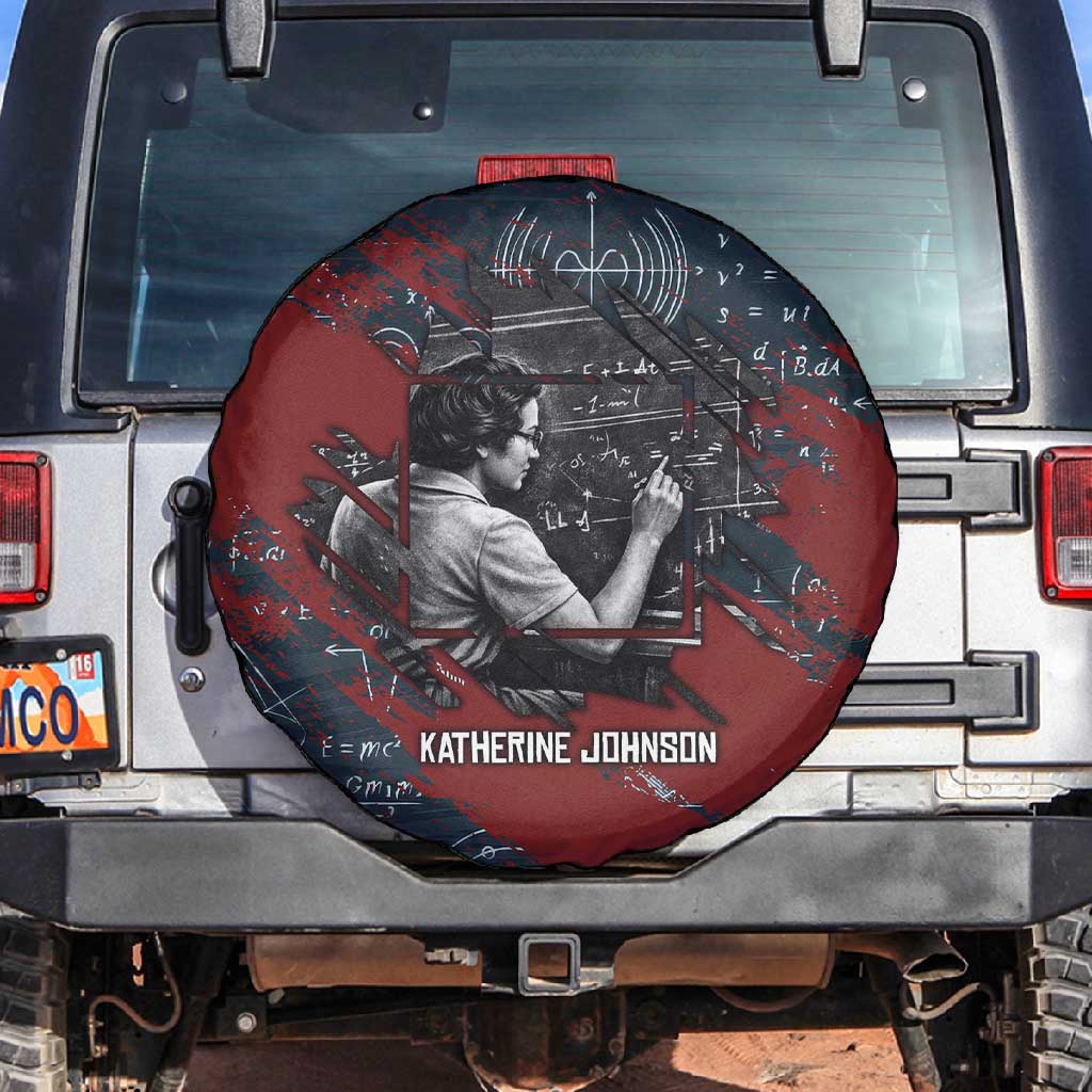 Katherine Johnson Spare Tire Cover with Chalkboard Math Scene, Verify the Numbers Quote and Space Orbit - Wonder Print Shop