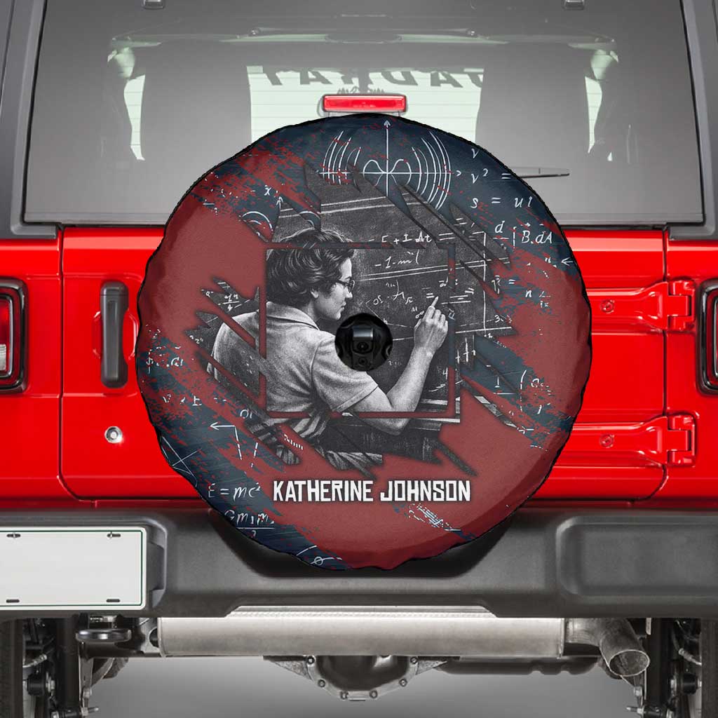 Katherine Johnson Spare Tire Cover with Chalkboard Math Scene, Verify the Numbers Quote and Space Orbit - Wonder Print Shop