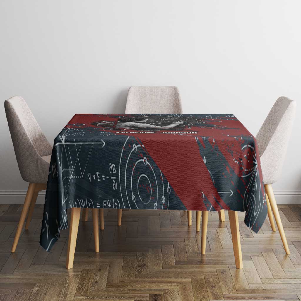Katherine Johnson Tablecloth with Chalkboard Math Scene, Verify the Numbers Quote and Space Orbit - Wonder Print Shop