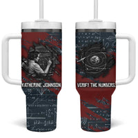 Katherine Johnson Tumbler With Handle with Chalkboard Math Scene, Verify the Numbers Quote and Space Orbit - Wonder Print Shop