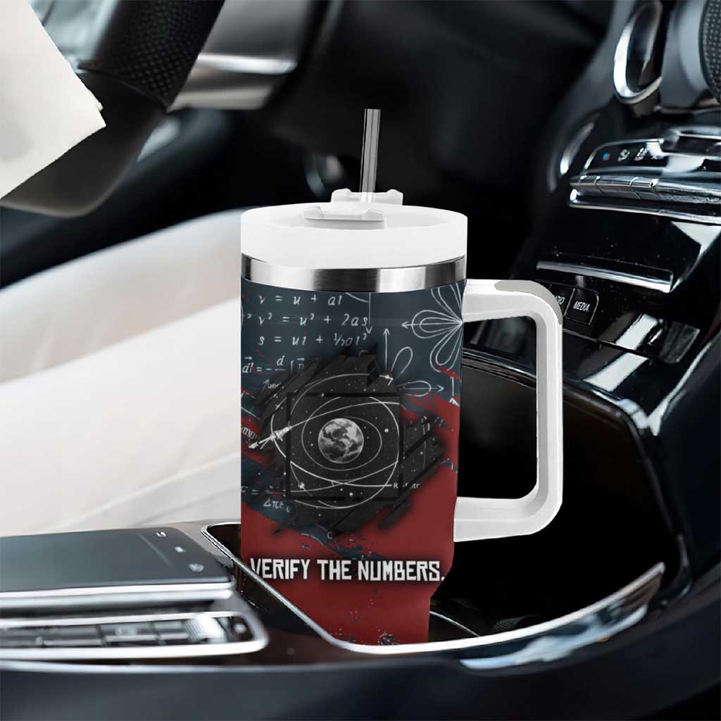 Katherine Johnson Tumbler With Handle with Chalkboard Math Scene, Verify the Numbers Quote and Space Orbit - Wonder Print Shop