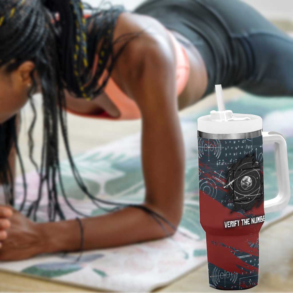 Katherine Johnson Tumbler With Handle with Chalkboard Math Scene, Verify the Numbers Quote and Space Orbit - Wonder Print Shop