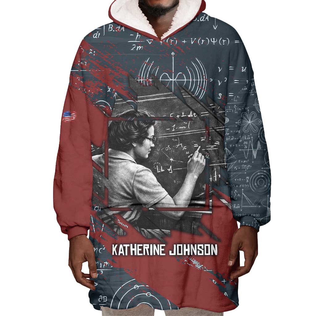 Katherine Johnson Wearable Blanket Hoodie with Chalkboard Math Scene, Verify the Numbers Quote and Space Orbit - Wonder Print Shop