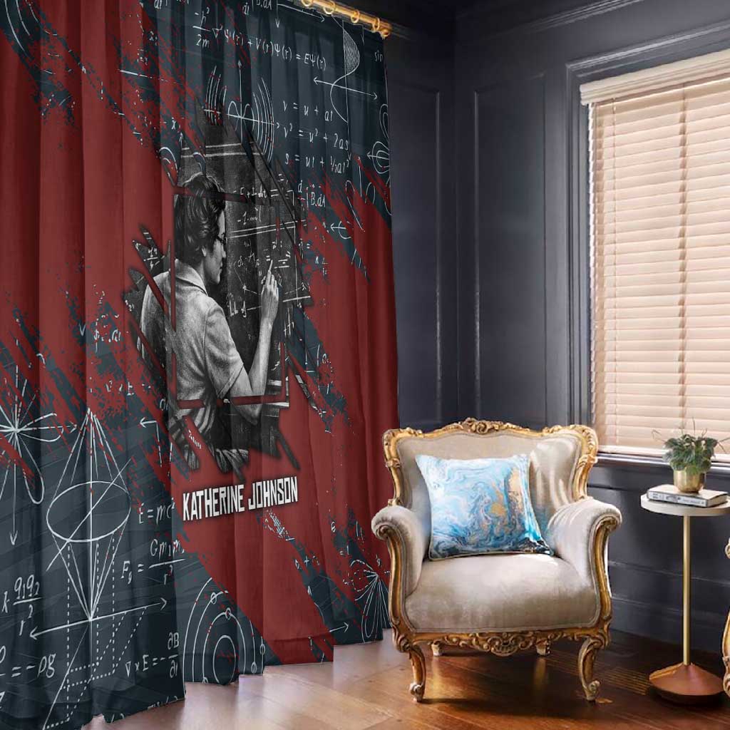 Katherine Johnson Window Curtain with Chalkboard Math Scene, Verify the Numbers Quote and Space Orbit - Wonder Print Shop