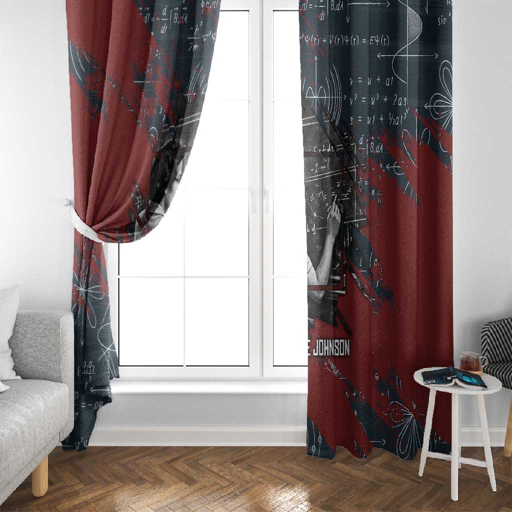 Katherine Johnson Window Curtain with Chalkboard Math Scene, Verify the Numbers Quote and Space Orbit - Wonder Print Shop