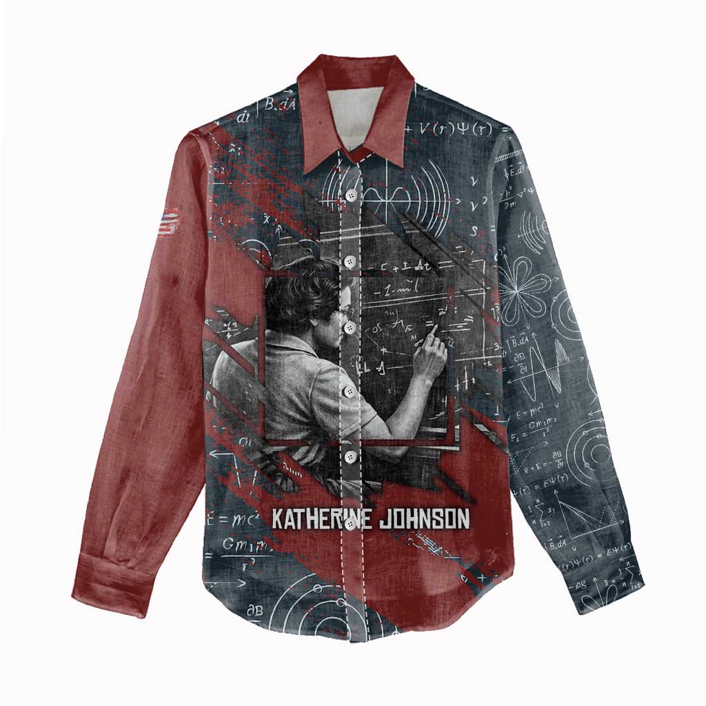 Katherine Johnson Women Casual Shirt with Chalkboard Math Scene, Verify the Numbers Quote and Space Orbit - Wonder Print Shop