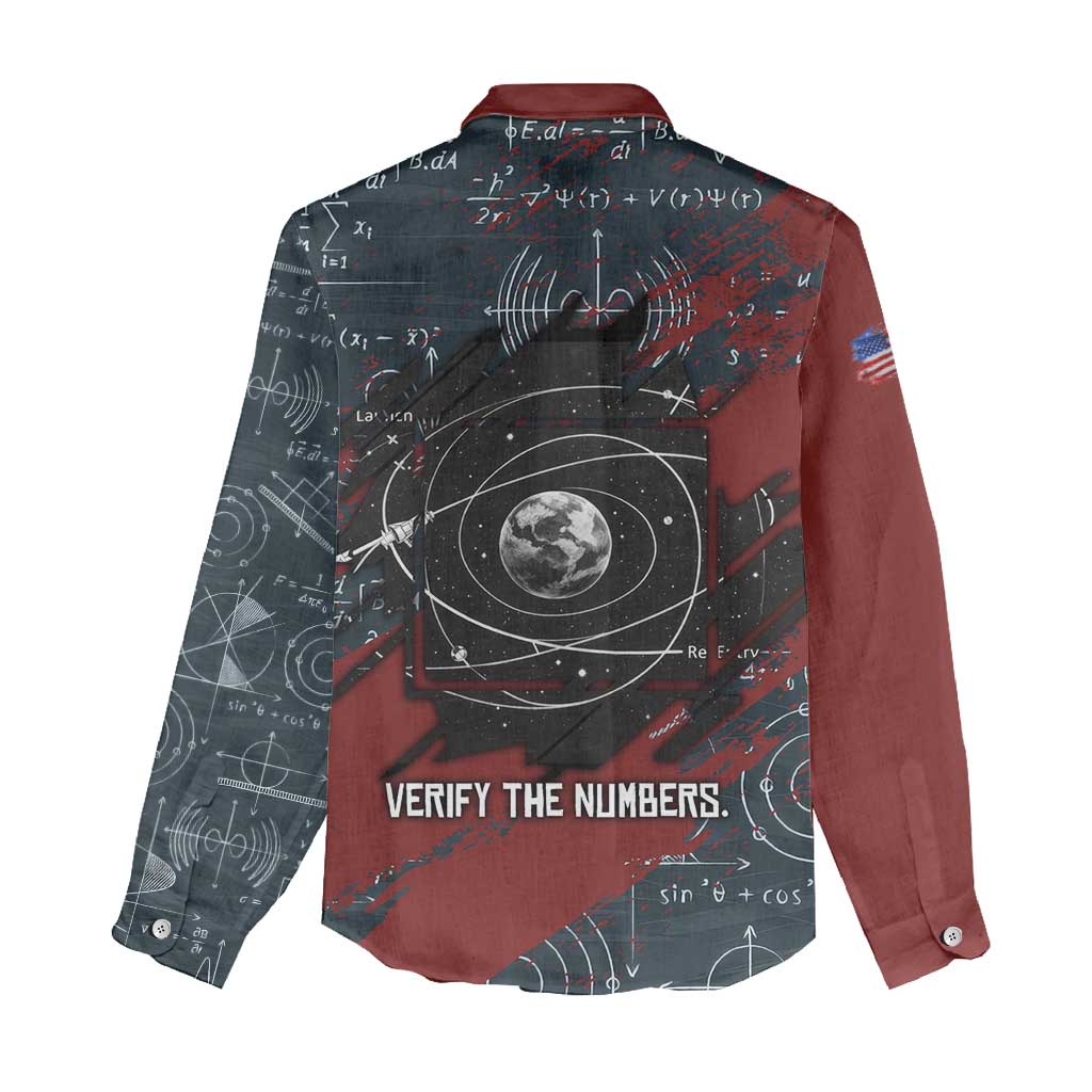 Katherine Johnson Women Casual Shirt with Chalkboard Math Scene, Verify the Numbers Quote and Space Orbit - Wonder Print Shop