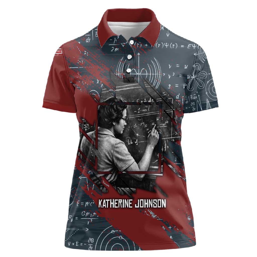 Katherine Johnson Women Polo Shirt with Chalkboard Math Scene, Verify the Numbers Quote and Space Orbit - Wonder Print Shop