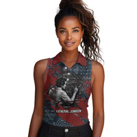 Katherine Johnson Women Sleeveless Polo Shirt with Chalkboard Math Scene, Verify the Numbers Quote and Space Orbit - Wonder Print Shop